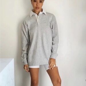 TNA Aritzia Light Gray Button Down Collared Longsleeve Denver Shirt